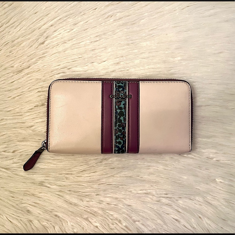 Coach Multi Varsity Flower Leather Accordion Zip Wallet